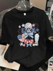 Camiseta de manga corta y cuello redondo para mujer con nuestro logo estampado, apta para todas las estaciones. - Negro - Ver 1