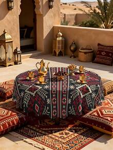 1/2pcs Tablecloth, Vintage Geometric Pattern Tablecloth, Polyester Material, Suitable For Round And Square Dining Tables, Kitchen, Restaurant, Coffee Table Decoration, Picnic, Camping, Country Farmhouse Style, Tabletop Protection And Holiday Arrangement, Multi-Scenario Application, Exquisite Pattern Design, Creating A Warm Home Atmosphere - Multicolor - View 5