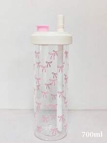 500/700ml 大容量咖啡杯，簡約粉色蝴蝶結塑膠水杯附蓋與吸管，運動水杯，可重複使用派對飲用杯，返校用品 - 彩色 - 查看 13