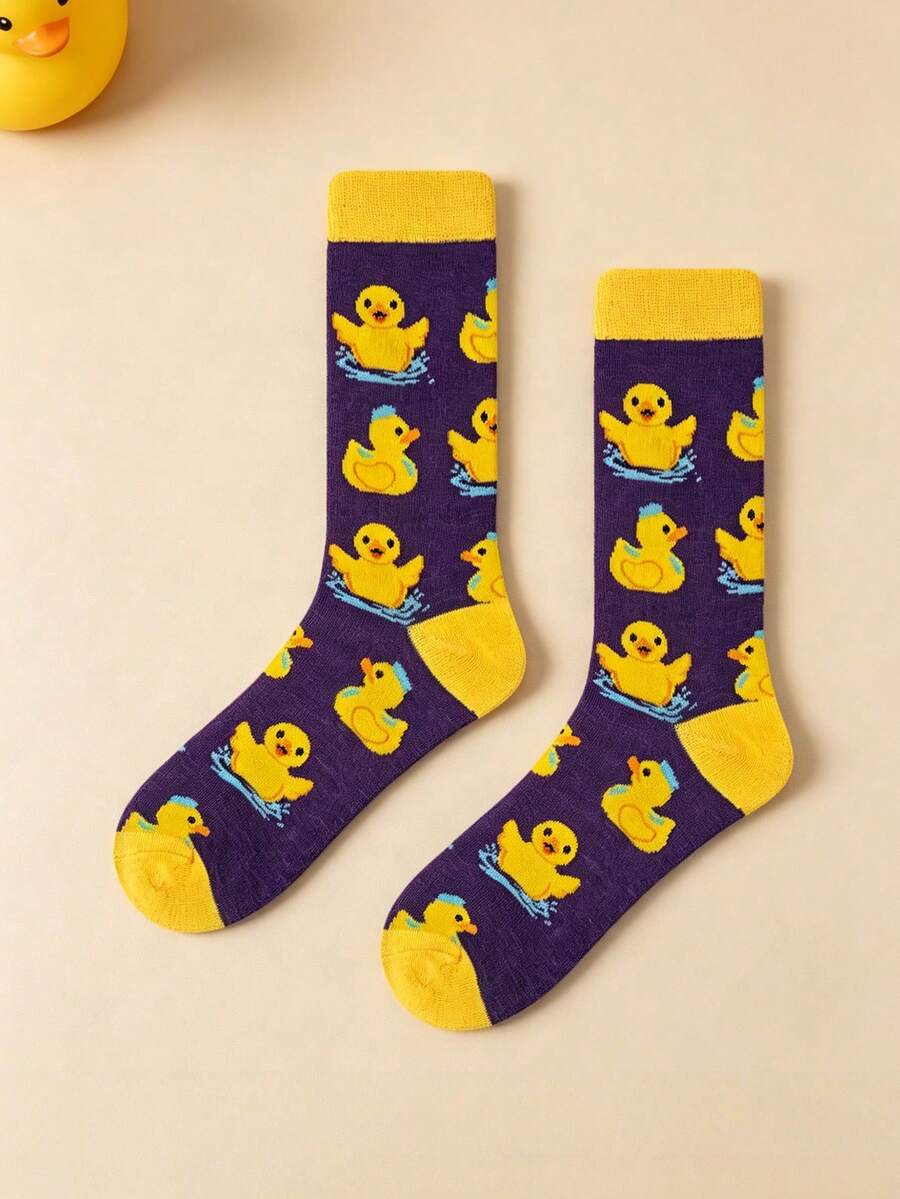 1 par de calcetines hasta el tobillo para hombres con lindo estampado de pato nadando, para primavera/verano