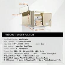 [Free Shipping] Through-Wall Depository  12.5x6.3x16.9" For Office Home Business, 2.8-7.9" Adjustable Chute Combination Lock Heavy Duty Metal Security Mail Collection Bin Beige-XY163599 - Default0 - View 8