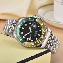 High-End 2025  GMT Men's Quartz Watch With Ceramic Bezel,  Men's Fashion Watch, Steel Strap, Luminous, Diver's Waterproof Watch - 7 - 查看 8