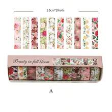 10 Rolls Of Vintage Bright Floral Pattern Washi Tape Set - Beautiful DIY Decorative Self-Adhesive Strips For Scrapbook Diary Decoration Washi Tape, Handmade Gifts For Friends Back To School - Sets - View 17