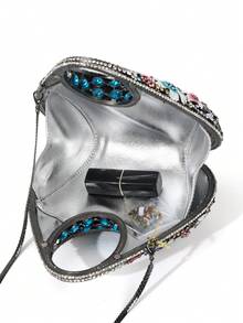 Bolso de noche noble brillante Primavera/Verano 2026, bolso de mano de noche elegante y lujoso con cristales para mujer, cartera de moda para mujer, bolso para lápiz labial, bolso para perfume, bolso de noche de boda lujoso y brillante con cristales para vestido de novia, bolso de mano de metal con diamantes hecho totalmente a mano, adecuado para mujeres nobles y amigas para asistir a fiestas, fiestas de cóctel, reuniones y banquetes, (no cabe el teléfono) - Negro - Ver 8