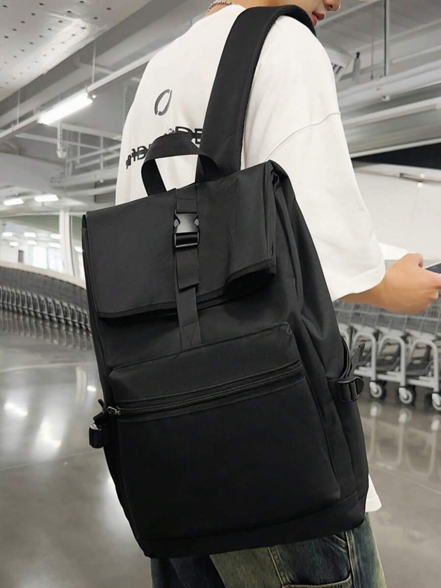 男士牛津布後背包，防水翻蓋設計日用包，適合男士與青少年男孩，多口袋休閒背包，適用於上學、工作與通勤