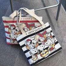 1 Stück Snoopy gestreifte Segeltuch-Tragetasche, große Kapazität Pendler-Lässig-Reisehandtasche, süß und vielseitig, geeignet für Schüler zum Schulanfang, Geburtstag, Valentinstag, Muttertag Geschenk - A - Übersicht 8