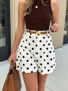 Pantalones cortos casuales de verano con estampado de lunares elegantes para mujer - Blanco y Negro - Ver 1