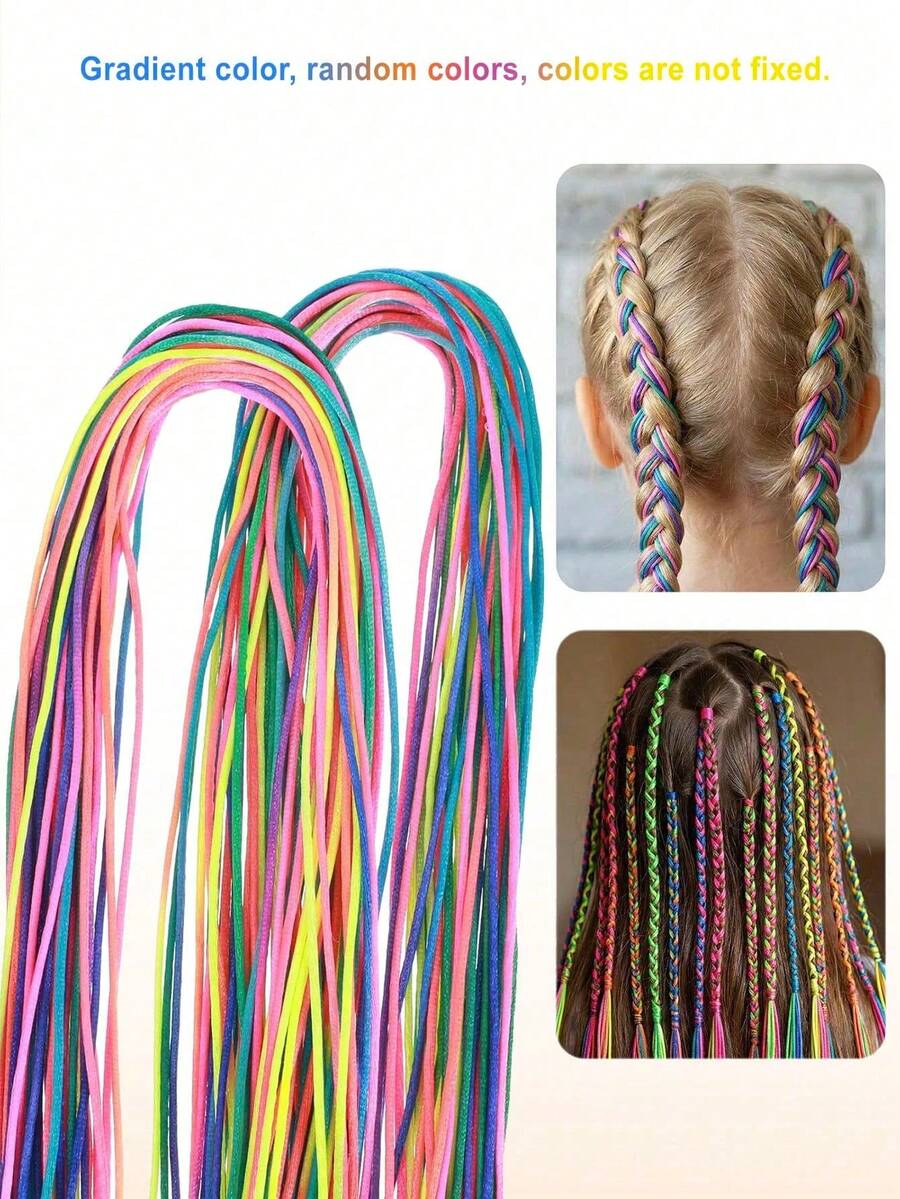 16/32pcs Girls Colorful Hair Strings For Braids, Hair Wrap String, Assorted Rainbow Hairs Rope For Girls Hair Styling Accessories Ponytail Braids, Essential For Girl Holiday Outfit Summer Outfits Hairs Rope - Multicolor - View 1