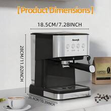 Aeomjk Semi-Automatic Espresso Machine 20 Bar, Professional Coffee Machine Cappuccino Latte Machine With Steam Milk Frother, Espresso Machine With 1.5L Removable Water Tank, UK Plug - 英規插(220-240V) - 查看 5