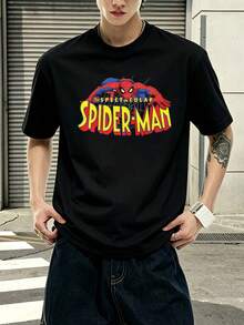 Marvel Marvel Comics Spider Man Spectacular Logo Print Graphic T Shirt 100 Percent Cotton Mens Clothing Shirts For Men Summer Outfits Men Marvel Series Gifts For Men Streetwear Men - 黑色 - 查看 4