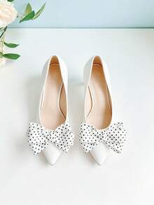 1 par de clips de zapato con lazo desmontable de 3 capas, accesorios con opciones de lunares blancos y lunares negros, de moda y elegantes, adecuados para tacones altos, zapatos de salón, zapatos planos, zapatos de negocios y zapatos de boda - Blanco - Ver 6