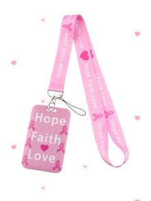 1 Pc Loving White Pink Ribbon Breast Cancer Awareness Pattern Mobile Phone Lanyard Long Ribbon Multi-Color Bow Card Holder Black Pink Key Card Holder Lanyard Suitable For Event Souvenir Gift Givingbreast Work ID Card Sleeve Cancer Awareness - Multicolor - View 16