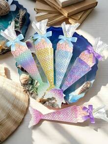 10/20 Sets Mermaid Party Favor Set Include 10pcs Mermaid Tail Shaped Boxes 10pcs Gift Bags 10pcs Bows Colorful Ocean Theme Gift Box For Birthday Wedding Babyshower Christmas Party Decorations - Multicolor - View 1