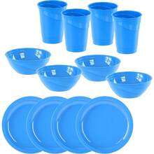 Vajilla de Plstico Reutilizable 12 Piezas Resistente Platos, Vasos y Tazones Grado Alimenticio Vajilla para, Hogar, Cocina y Camping Durable, Ligera y Apilable Azul - Azul - Ver 7