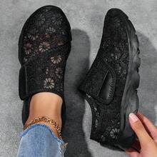 Speed goat Sandalias tipo zapatilla de moda para mujer, versátiles y cómodas, de malla con cierre de gancho y bucle, suela plana y ribete de encaje - Negro - Ver 2