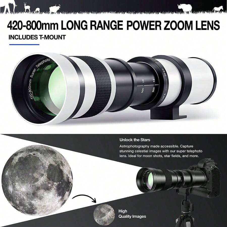 420-800mm F/8.3 手动远摄变焦镜头，带 T 卡口，适用于 E/F/F/E 卡口相机