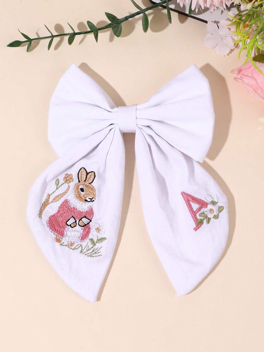 1件 26字母A-Z刺繡髮飾蝴蝶結,可愛兔子花卉蝴蝶結,優雅返校髮夾,甜美兔子髮飾,適用於上學日、教室 - 彩色 - 查看 1