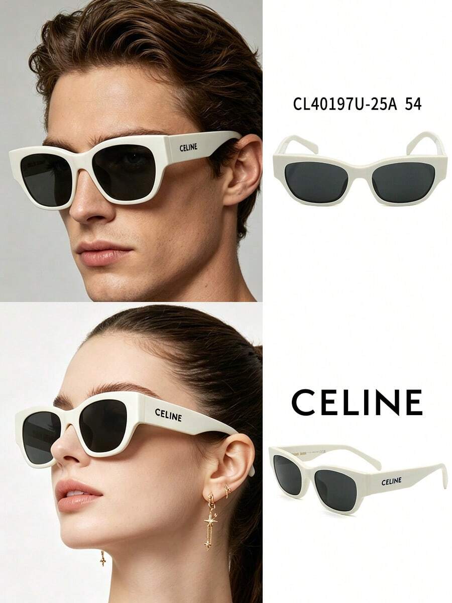Celine Victory Arch Cat Eye Fashion Glasses, French Chic Glasses, Unisex Acetate Frame Lightweight & Comfortable, Enhances Facial Features, Suitable For Work & Daily Wear, Classic Low-Key Elegant Design, Model: CL40197U-25A 54 - White - View 1