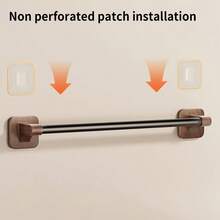 CASEGRACE 1pc Walnut Color No-Drill Wall-Mounted Bathroom Storage Single Bar Towel Rack, Suitable For Bathroom, Kitchen, Balcony Towel Rack, Bathroom Organizer Storage Rack - Walnut - View 7