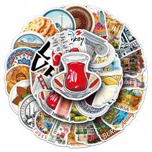 50pcs Cartoon Turkey Travel Diary Stickers, Exquisite National Outdoor Landscape Doodle Stickers, Waterproof, Suitable For Notebooks, Skateboards, Water Bottles, Bullet Journals, Computers, Diaries, Phones, Cars - Multicolor - View 1
