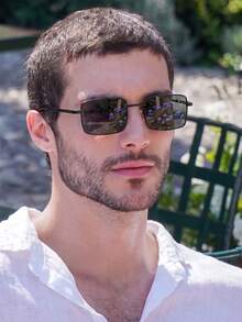 1 Pair Men's Black Rectangular Metal Frame Retro American Street Style Fashion Glasses - Black - View 1