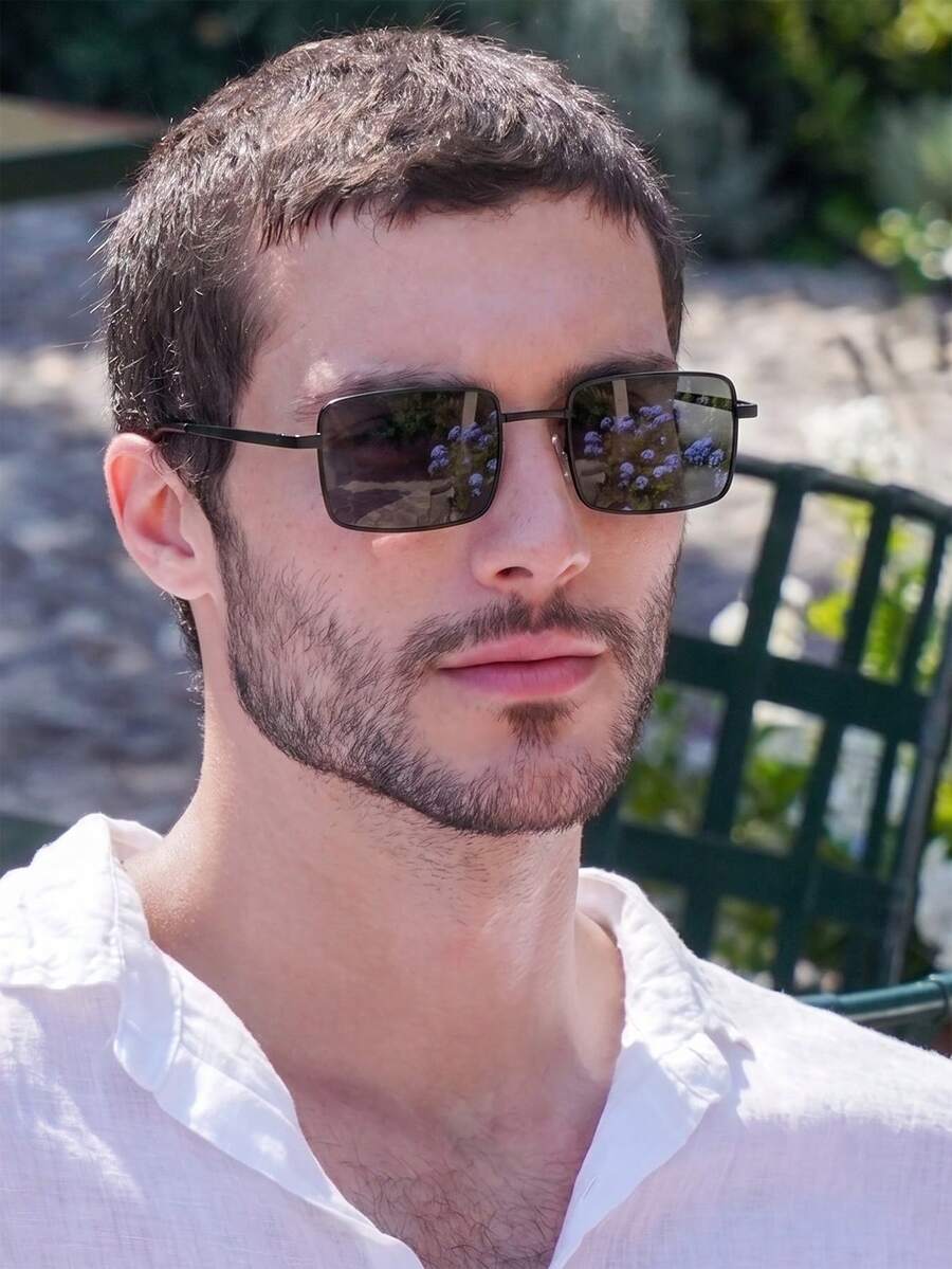 1 Pair Men's Black Rectangular Metal Frame Retro American Street Style Fashion Glasses - Black - View 1