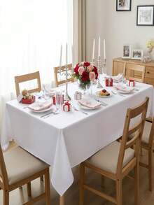 1pc Stain-Resistant Wrinkle-Resistant Polyester Tablecloth, Suitable For Dining Room, Living Room, Coffee Table, Wedding, Birthday Party, Home Decor, Outdoor - White - View 3