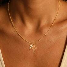 1pc New Classic Cross Golden Silvery Stainless Steel Bead Chain Necklaces For Women - Cross - View 1
