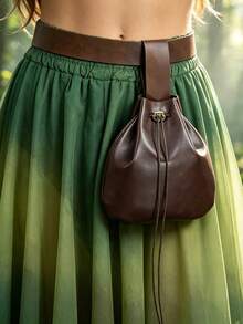 1pc Medieval Vintage Drawstring PU Leather Bag, Retro Brown Dice Pouch, LARP And Roleplay Accessory - A - View 4