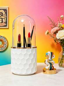 Multi‑Grid Rotatable Makeup Brush Holder, Clear Dome Dust Cover Cosmetics Storage Bucket, Bathroom Dresser Desktop Makeup Organizer - View 6