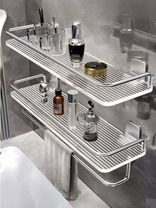 Acrylic Silver Bathroom Bathroom Storage Shelf Transparent Wall-Mounted Washroom Shower Room Vanity Storage Rack - Silver - View 1