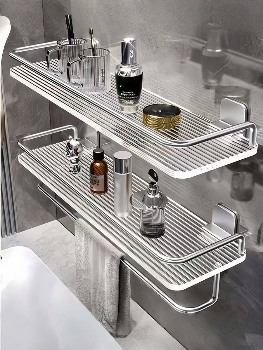 Acrylic Silver Bathroom Bathroom Storage Shelf Transparent Wall-Mounted Washroom Shower Room Vanity Storage Rack - Silver - View 1