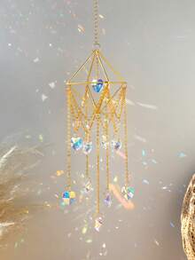 1pc Gold Evil Eye Crystal Suncatcher, Hanging Prism Rainbow Maker, Geometric Diamond Frame Hanging Decor, AB Color Crystal Suncatcher, Boho Sun And Star Crystal Window Hanging, Mystical Evil Eye Hanging Decor, Witchcraft Crystal Prism Ornament, Home Decor Aesthetic Rainbow Maker, Metal Hanging Decor With Teardrop Crystal, Spiritual Crystal Window Hanging, Starry Sun And Star Prism Hanging Decor, Window, Garden, Room Decorative Magic Catcher - Multicolor - View 11
