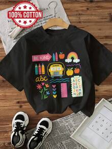 Cute Y2K Summer Top. 1pac. Cute Y2K Summer Top. 100% Cotton Graphic Print T-Shirt, Short Sleeve, Crew Neck, Casual Top For Summer And Spring, Women's Clothing. Perfect For A Casual Look. - 黑色 - 查看 2