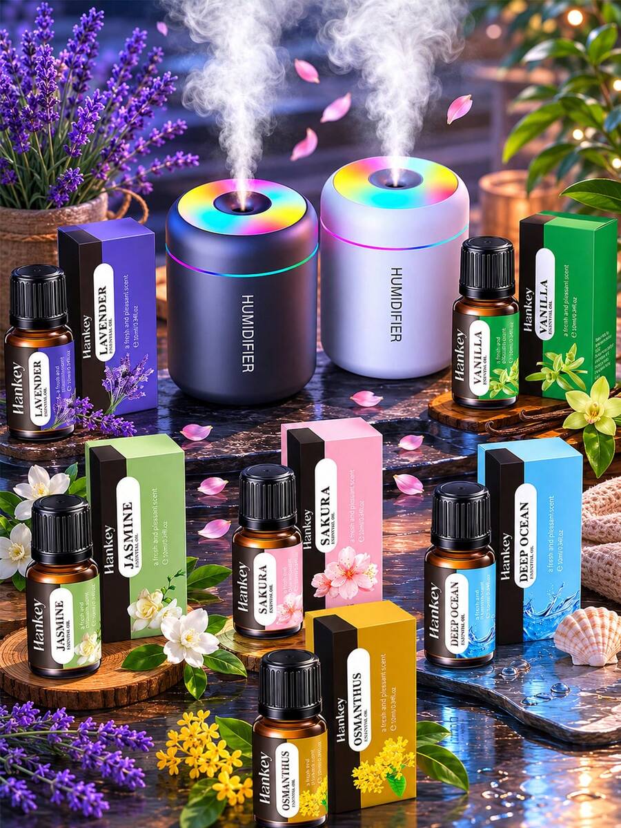 New USB Aromatherapy Humidifier With Cool Mist And LED Colorful Lights, Small Humidifier, Aromatherapy Spray Machine, Available In Black And White, Long-Lasting Fresh Air, Suitable For Car, Bedroom, Office, Bathroom, Living Room, Desktop, Great Gift, Can Be Paired With 6 Essential Oils, Home Desktop Hydration Spray Car Atmosphere Seven-Color Light Bedroom Aromatherapy Spray Hydration - Fragrance Set - View 1