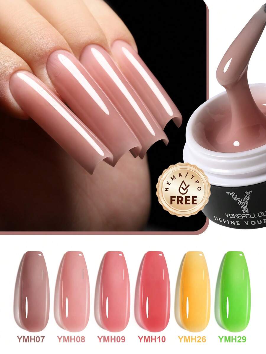YOKEFELLOW 6pcs/Set Jelly Pink Builder Gel Nail Polish 15g, Long-Lasting Nail Extension Gel, Nail Strengthening Gel, Ideal Gift For Nail Salon DIY Home And Summer Nail Art - Multicolor - View 1