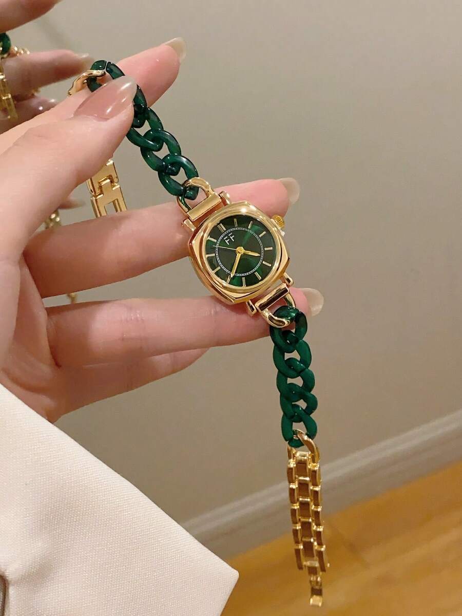 1件女款金色合金不規則手鍊手錶,時尚阿拉伯數字錶盤,石英機芯,可調節錶帶,適合日常裝飾 - 金色 - 查看 1