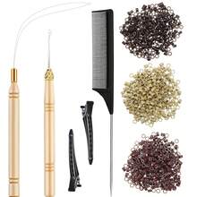 Kit de herramientas para extensiones de cabello, 100 piezas de cuentas de silicona, 2 ganchos de ganchillo, 2 pinzas de pico de pato, para accesorios de herramientas de peinado profesional - Ver 2