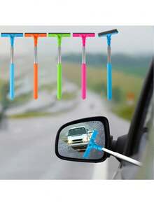 Cepillo retráctil para coche, raspador de espejo retrovisor portátil, limpiador de cristales de coche, quitaescarcha, raspador de doble cara con hojas suaves, longitud ajustable adecuado para parabrisas, ventanas laterales y techo corredizo, herramienta práctica de limpieza de coche - A - Ver 2