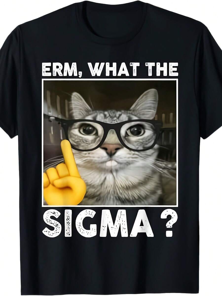 Katzen lernen, ein nachdenkliches kleines Tier, Herren-Freizeit-T-Shirt, "Liebe lernen Katze" mit Brille, Katzen lieben, lernen, exklusives Design - Schwarz - Übersicht 1