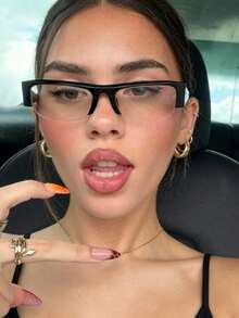 1pc Summer Oversized Multi-Functional Transparent Glasses, Asymmetrical Geometric Pattern Retro Personalized Non-Prescription Eyewear - 20983-black - View 3