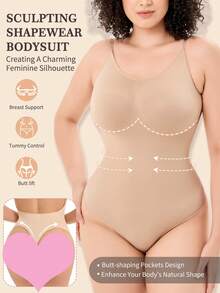 Women Backless Shapewear Bodysuit Tummy Control Body Shaper Smooth Snatched Waist Thong Body Suit Slimming Body  Camisole - 米色 - 查看 4