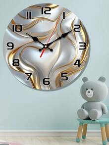1 Pc 10 Inch/12 Inch Wooden Wall Clock With Golden And Silver Wave Texture Pattern, Silent Clock With Abstract Art Line Design, Living Room, Bedroom, Kitchen, Office Decoration, Modern Home Art Decoration, Ideal Valentine'S Day, New Year Gift, Birthday Gift - Multicolor - View 4