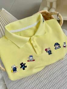 Kids Boys Girls Summer Polo Shirt, Casual Cute Short Sleeve T-Shirt - Yellow - View 4