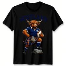 Scottish Unisex T Shirt Highland Cow Scotland Fans Rugby Graphic Tee - Negro - Ver 1