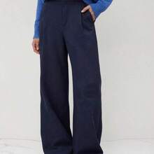 Mono de diseño minimalista Vela Rue con cierre de gancho y cremallera, pantalones ligeros y transparentes de longitud completa, pantalones de traje azul marino sólido, pantalones anchos adelgazantes, moda de primavera rosa para todas las estaciones - Celeste - Ver 4