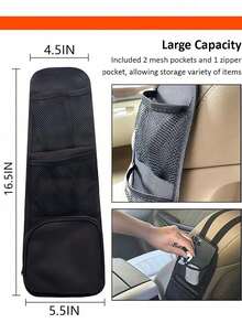 1 pieza/2 piezas Organizador de asiento de coche, ligero y portátil, diseño de múltiples bolsillos, se puede colgar en el lateral del asiento, diseño de malla multifuncional, adecuado para la mayoría de sedanes, SUV, camiones y otros modelos de vehículos, puede almacenar diversos artículos, mantener su automóvil limpio y ordenado. - Negro - Ver 7