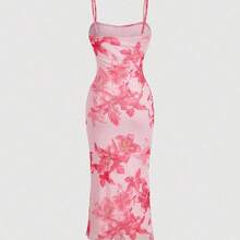 MOD Vestido midi de slip elegante con cintura ceñida y estampado floral para fiesta - Amarillo claro - Ver 7