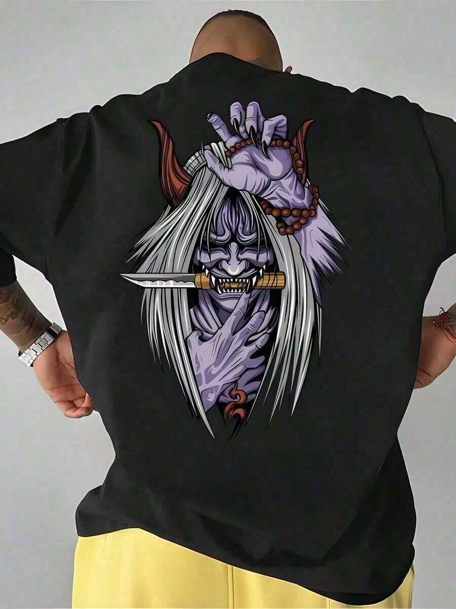 Camiseta de algodón para hombre, algodón 180G, negro, estampado de personajes de anime japonés, cuello redondo suelto, ajuste unisex, muy transpirable y cómodo, perfecto para cualquier ocasión, lavable a máquina, talla S-3XL, una pieza clave para todas las estaciones, estilos casuales y deportivos, imprescindible para la comodidad y el estilo, y se puede regalar como regalo navide? oTee - Negro - Ver 1