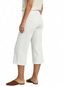 Womens Wide Leg Capris Casual Fold Over Waist Stylish Solid Color Mid Rise Cropped Pants - White - View 2